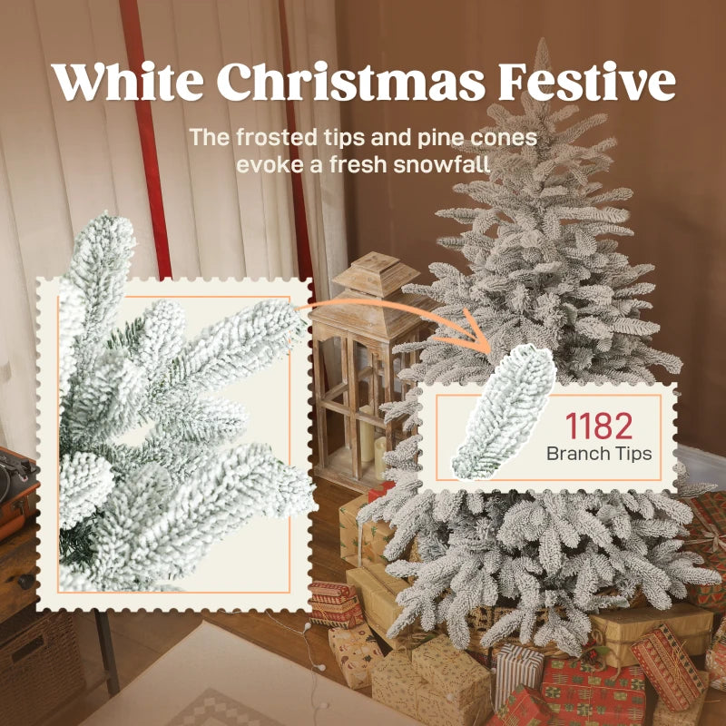 6ft Flocked Artificial Christmas Tree - 1182 Branches, Hinged Design, Easy Assembly, Foldable Metal Stand for Home & Office Decor