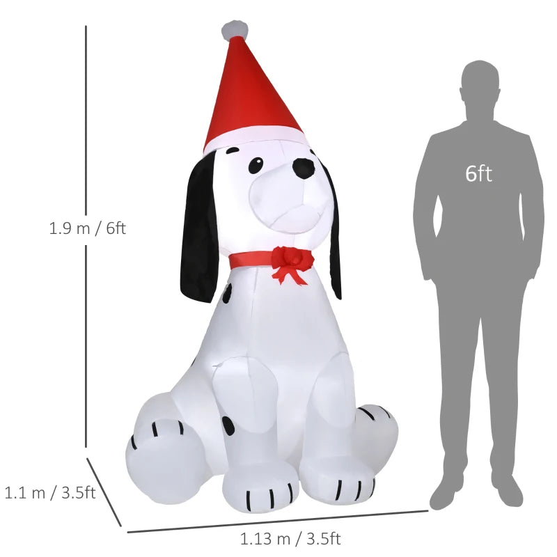 6ft Inflatable Christmas Puppy Dog with Santa Hat - Lighted Outdoor Holiday Decoration for Indoor & Outdoor Festivities