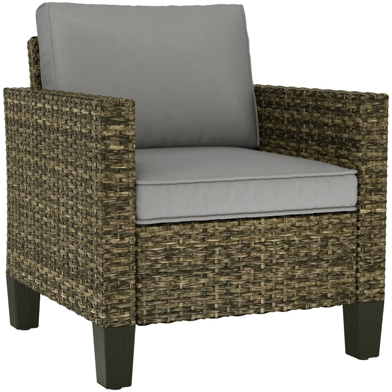 Single Rattan Armchair with Cushions - Mixed Grey - Stylish Outdoor Seating, Comfortable and Durable
