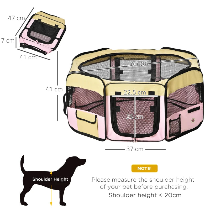 Pink Fabric Pet Whelping Box & Playpen for Dogs, Cats, Puppies, Rabbits, Guinea Pigs - Includes Carry Bag, 90x41cm