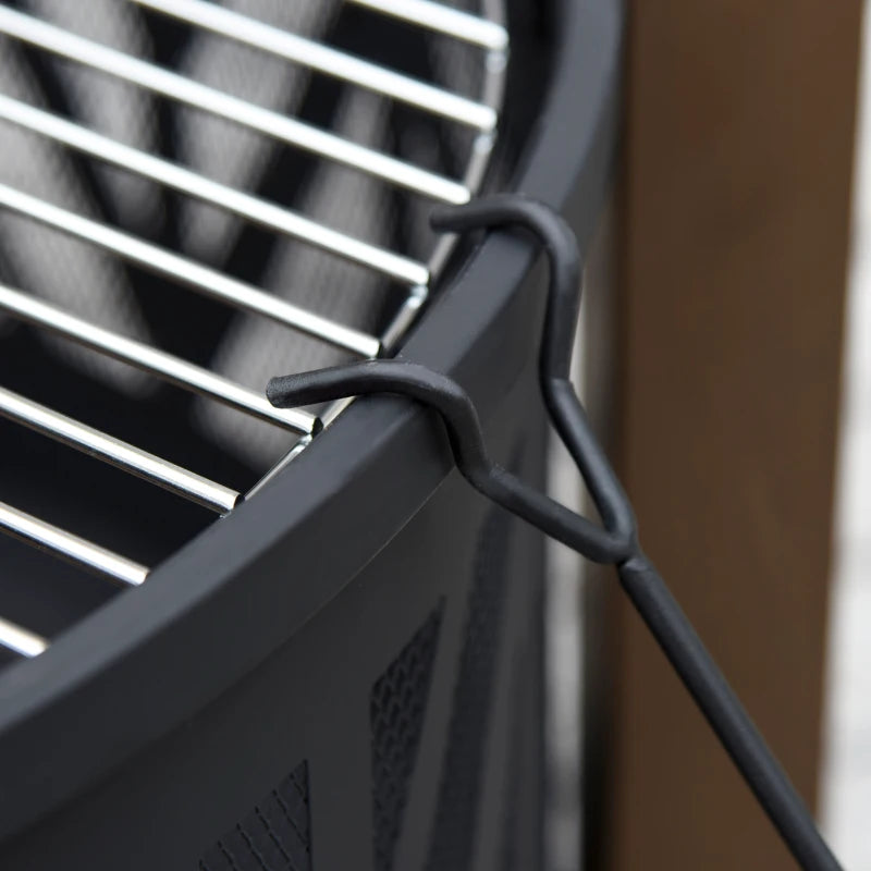 Large Metal Fire Pit Bowl 2-in-1 Outdoor BBQ Grill & Brazier with Lid, Poker for Backyard & Camping, 78cm Black