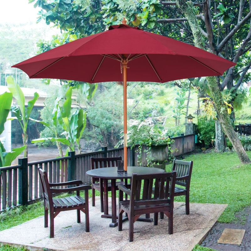 Red 2.5m Round Garden Parasol Umbrella with Wooden Pole