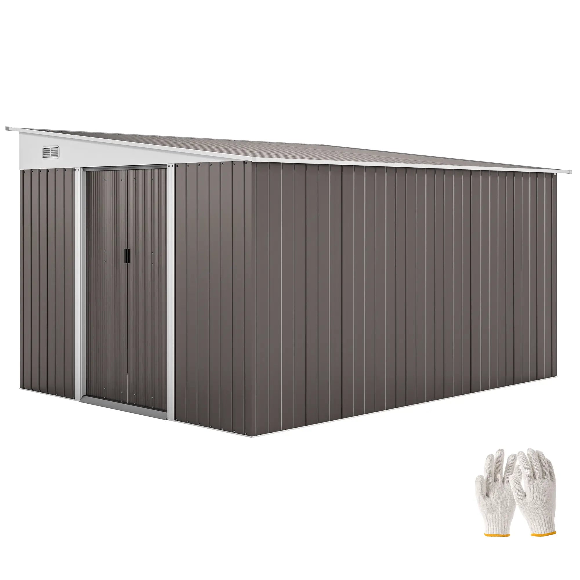 11ft x 9ft Dark Grey Metal Shed with Double Doors