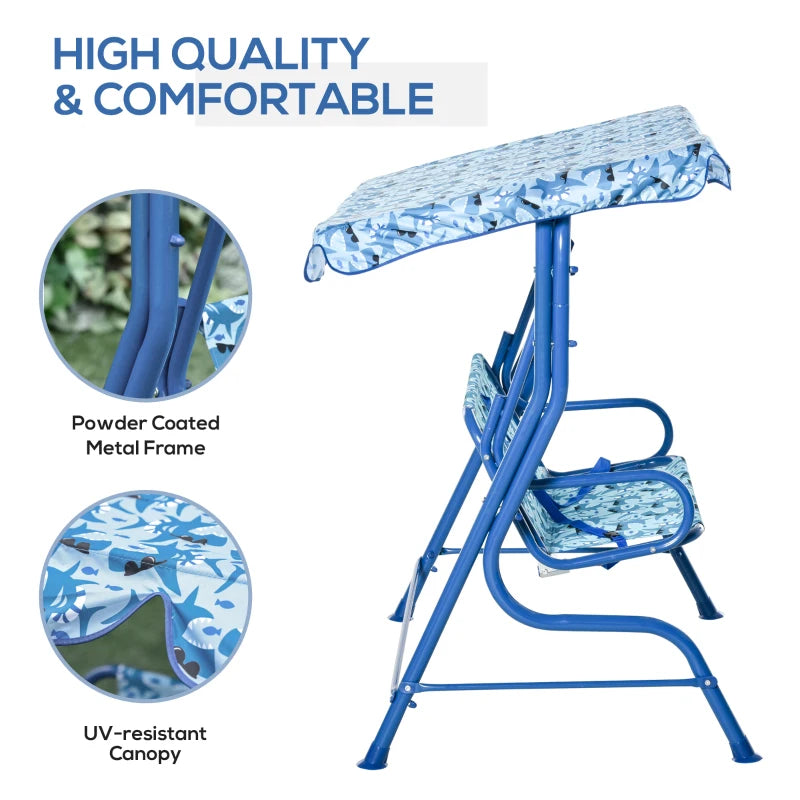 Blue Kids Double Swing Chair with Adjustable Canopy