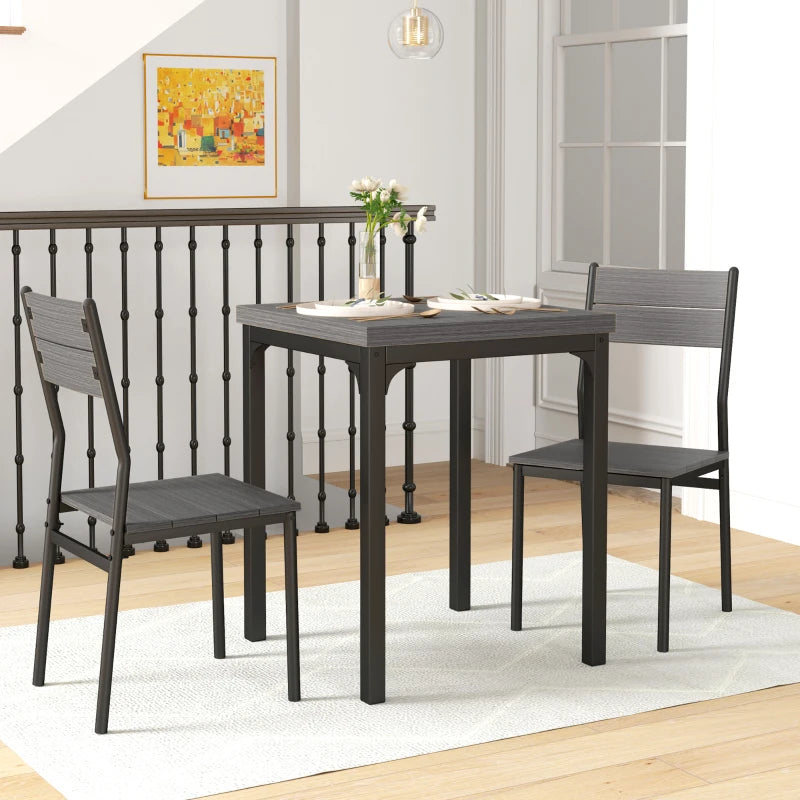 Minimalist 3-Piece Dining Set - Compact Grey Wood Grain Table and Chairs for Small Spaces