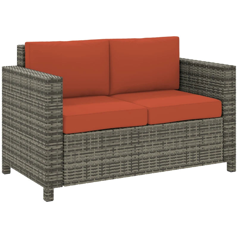 Stylish Rattan 2 Seater Sofa with Soft Cushions for Outdoor Patio Furniture Grey