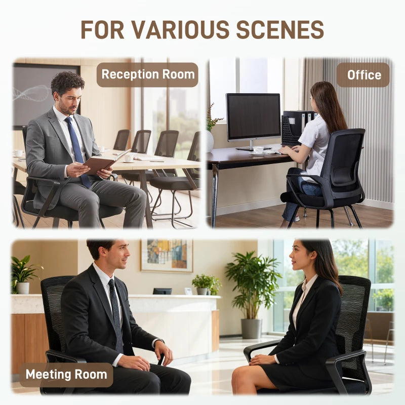 Ergonomic Desk Chair No Wheels - Mesh Back Office Chair with Lumbar Support & Metal Base for Waiting & Conference Rooms - Black