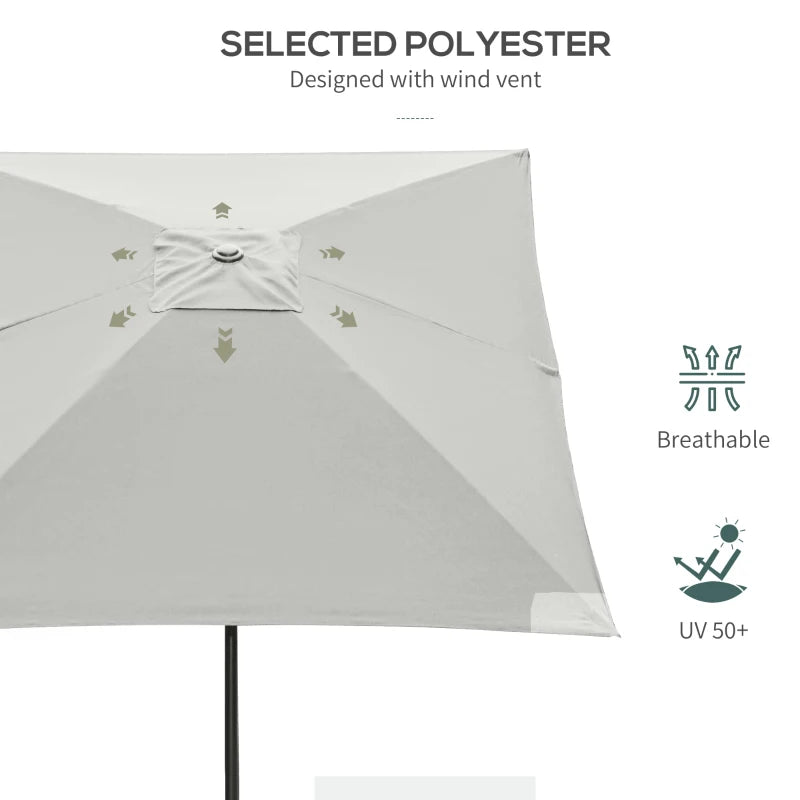 Cream White Rectangular Garden Parasol Umbrella with Crank & Tilt