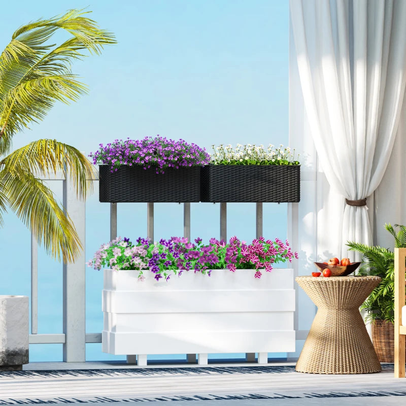 Set of Two Black Rattan-Effect Planters - Stylish Outdoor Garden Pots - 12" x 12"