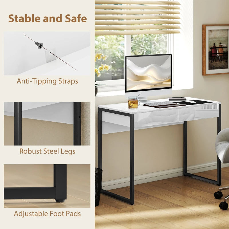High Gloss White Work Table with Drawers - Modern Design, Durable Surface, Perfect for Home Office or Studio