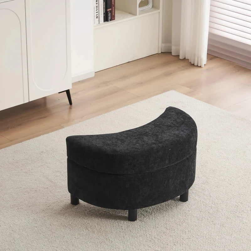 360° Swivel Bedroom Chair with Cushions and Ottoman Stool, Stylish Armchair for Living Room, Black, 107L x 105W x 82H cm
