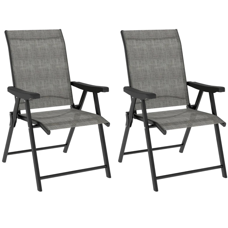 Set of Two Black and Grey Folding Outdoor Chairs - Compact Size for Easy Storage