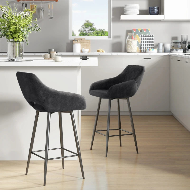 Set of 2 Grey Velvet-Feel Bar Stools - Stylish Modern Seating for Kitchen Island or Home Bar