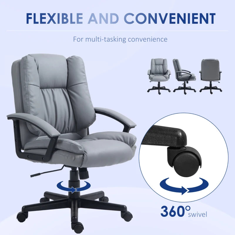 Light Grey Mid Back Executive Office Chair - Adjustable Height, Swivel Rolling Wheels, Perfect for Home Study & Computer Desk