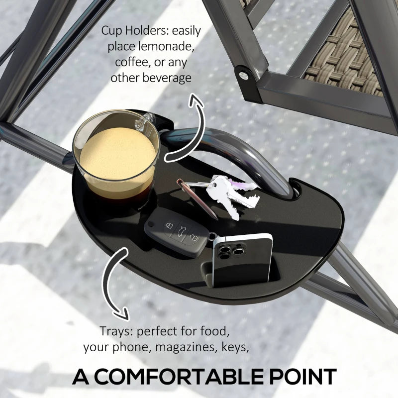 3 Seater Garden Swing Chair with Adjustable Canopy, Rattan Seat & Steel Frame, Grey