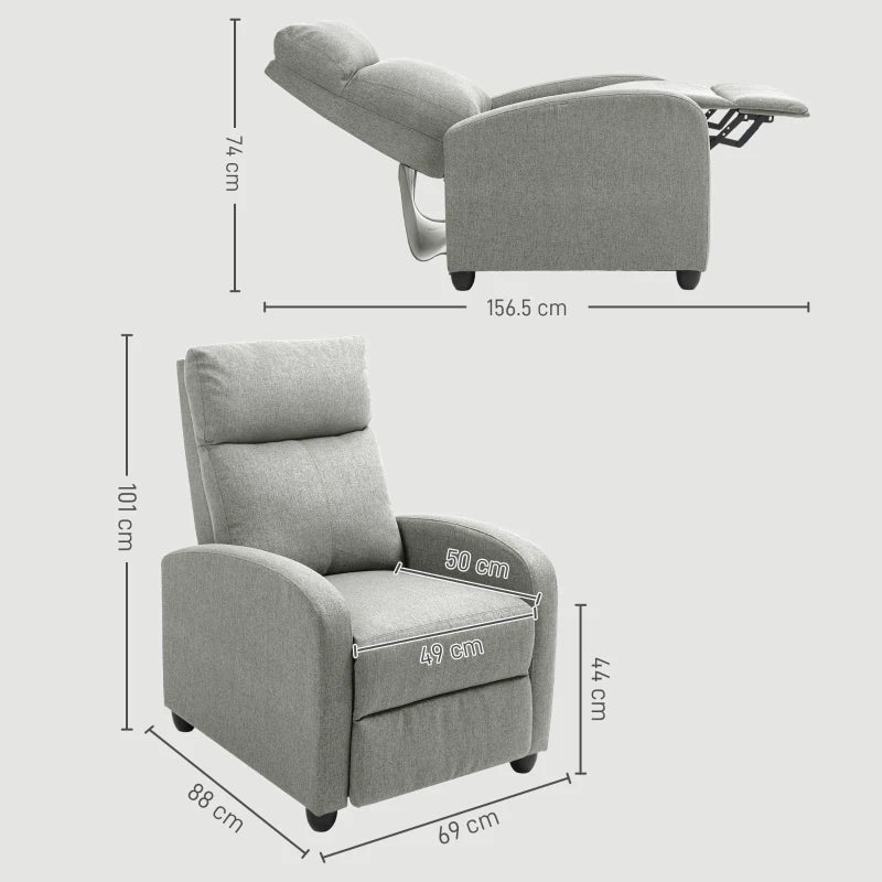 Grey 135° Push Back Recliner Armchair with Footrest for Ultimate Comfort and Relaxation