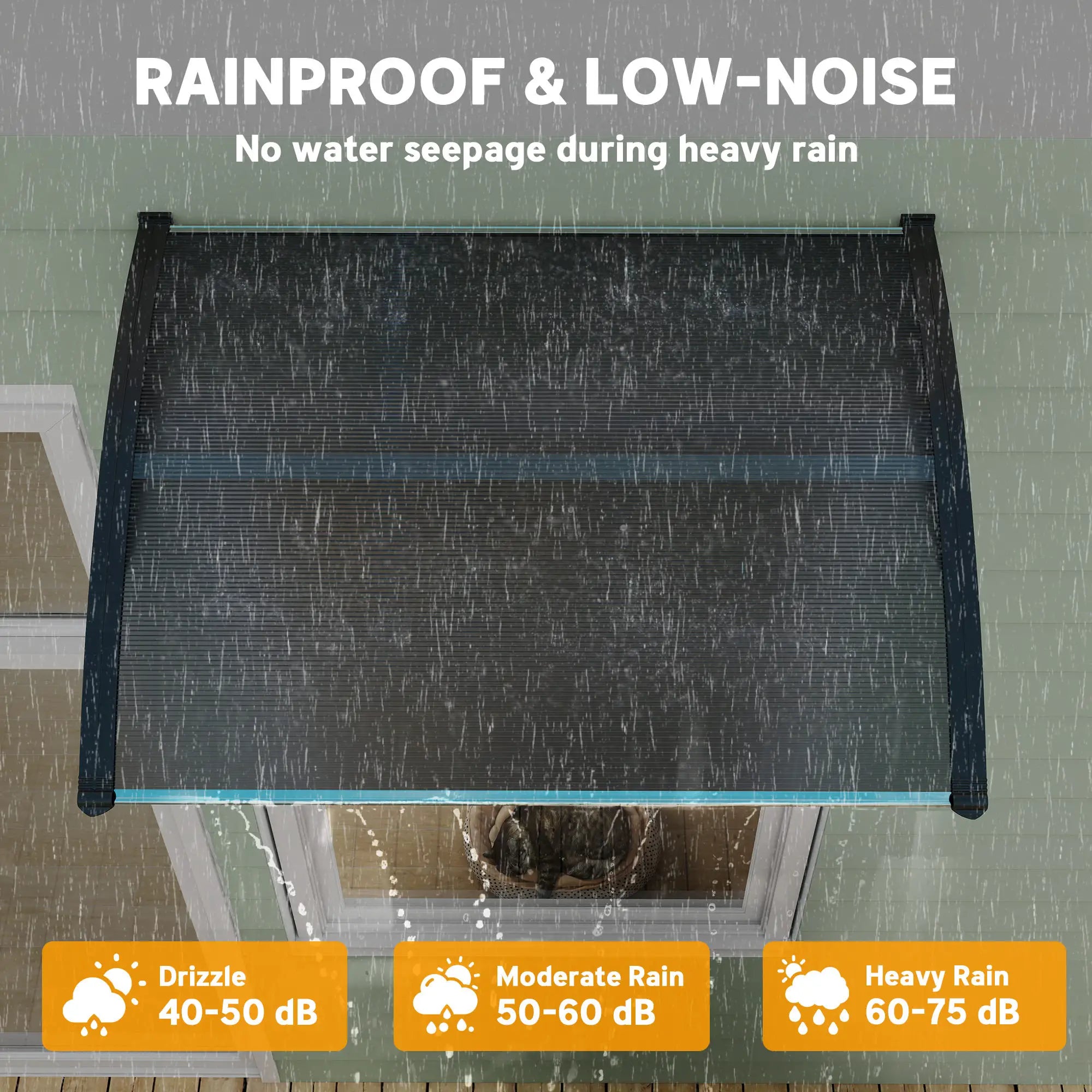 100 x 75cm Black Front/Back Door Canopy - Polycarbonate Rain Shelter - UV/Water/Rain Resistant