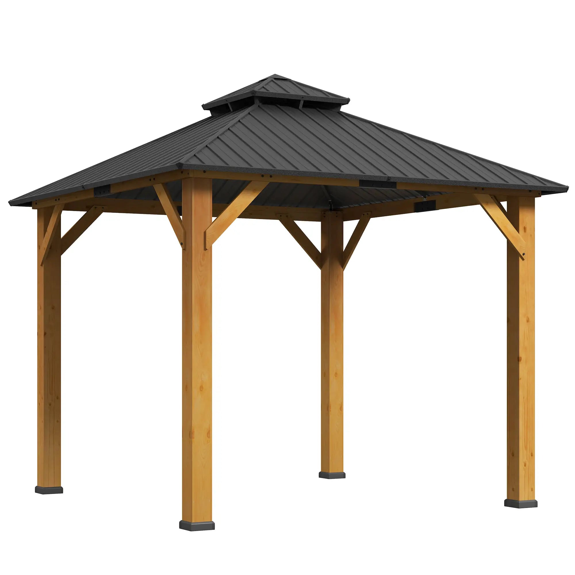 Grey 3m x 3m Hardtop Gazebo Canopy with 2-Tier Roof and Solid Wood Frame
