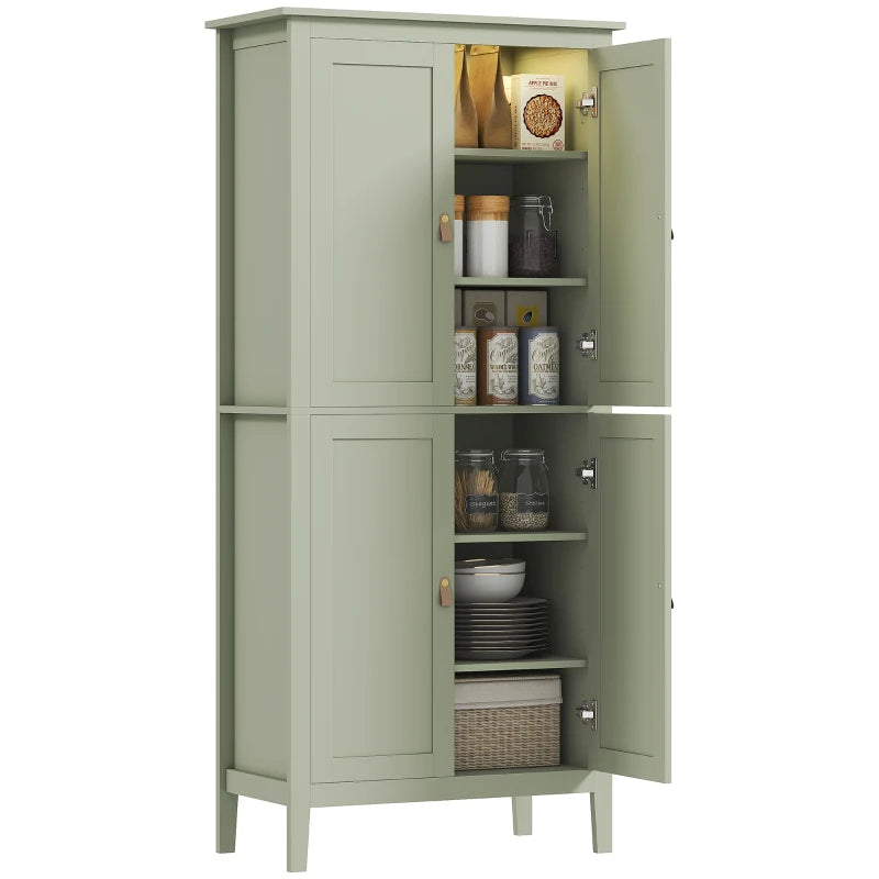 Tall Green Pantry Cupboard with Motion Sensor LED Light for Kitchen Storage