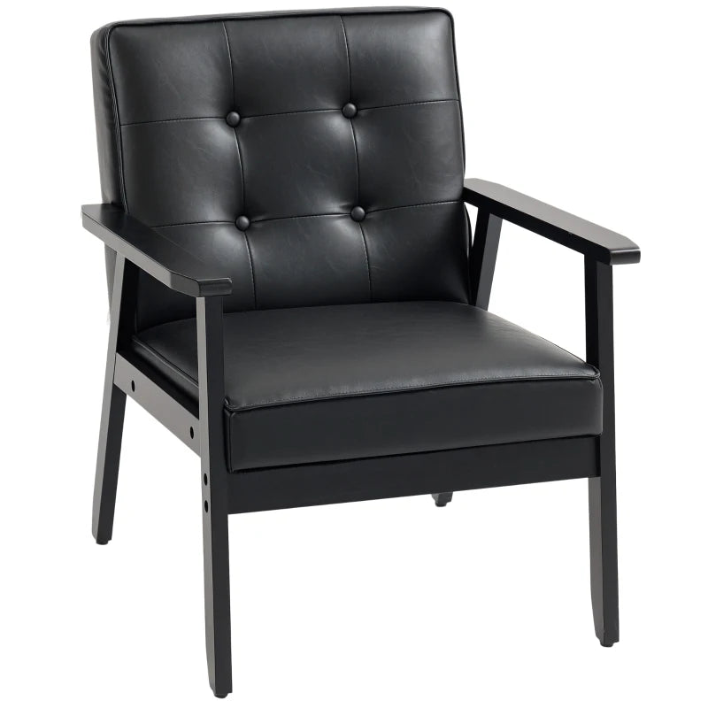 Retro-Style Accent Chair with Faux Leather Seat in Black for Stylish Home Decor