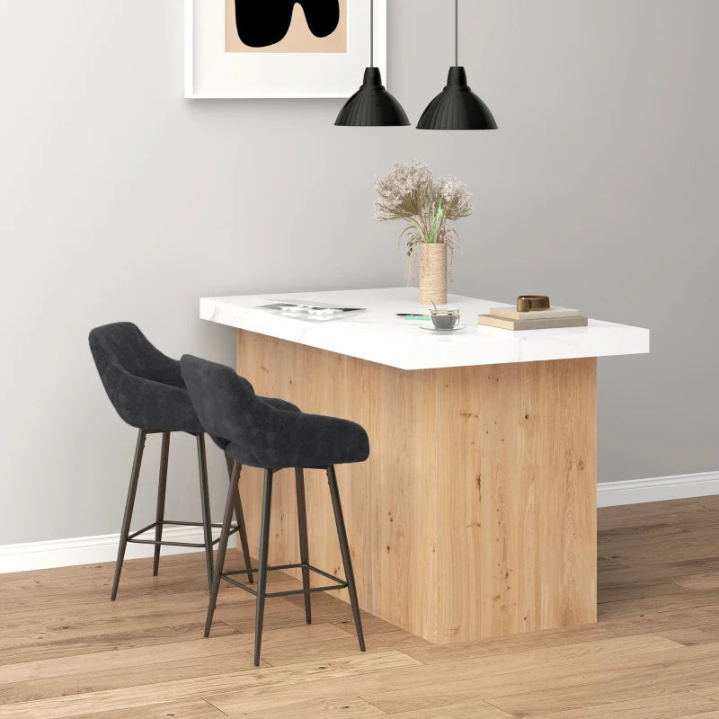 Set of 2 Grey Velvet-Feel Bar Stools - Stylish Modern Seating for Kitchen Island or Home Bar