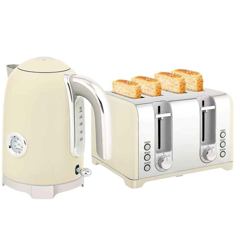 Retro 3000W Cream Kettle and Toaster Set - Stylish Kitchen Appliances for Perfect Breakfasts