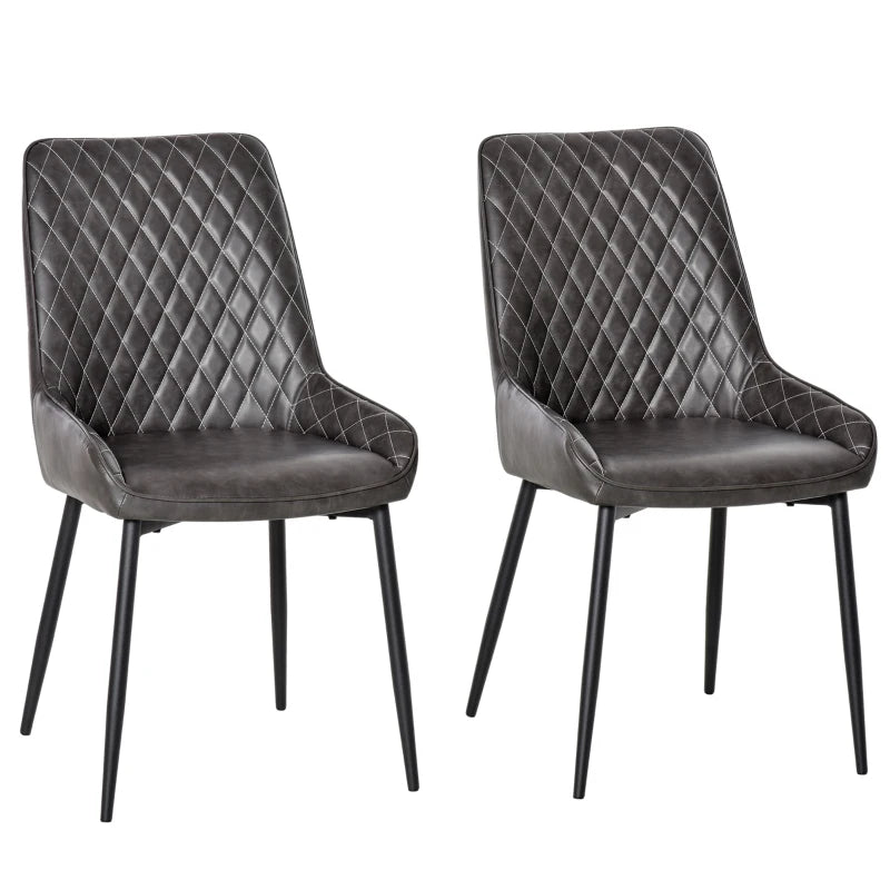 Retro Dining Chair Set of 2 - PU Leather Upholstered Side Chairs for Kitchen & Living Room with Metal Legs in Grey