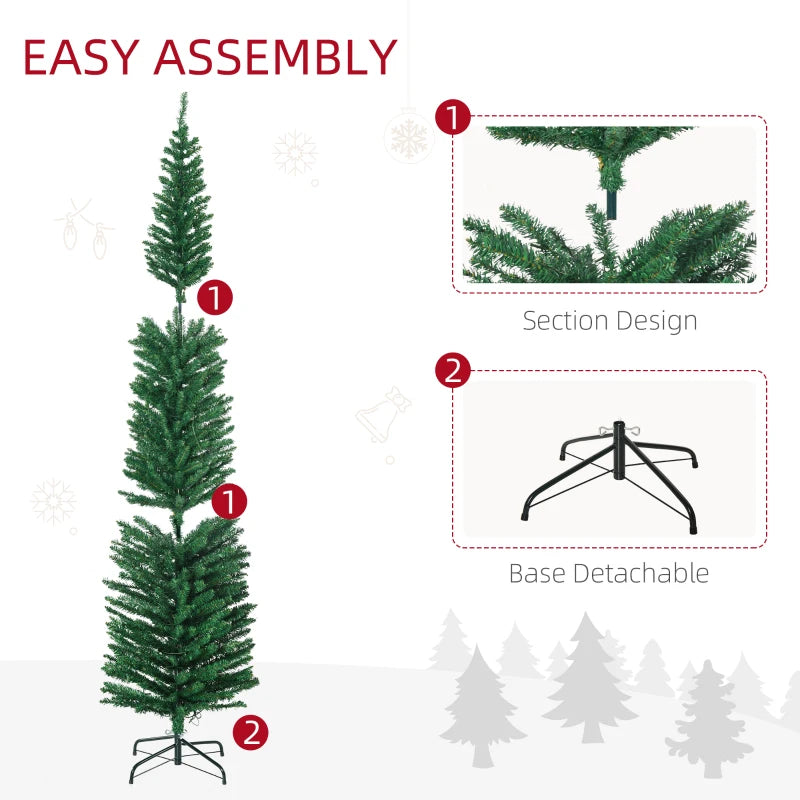 7.5' Prelit Artificial Christmas Tree with Colorful LED Lights - Pencil Shape Holiday Decor with Durable Steel Base