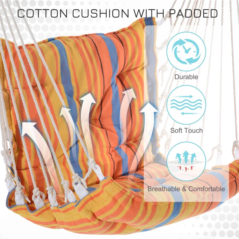 Orange Outdoor Hanging Rope Hammock Chair with Soft Padded Seat