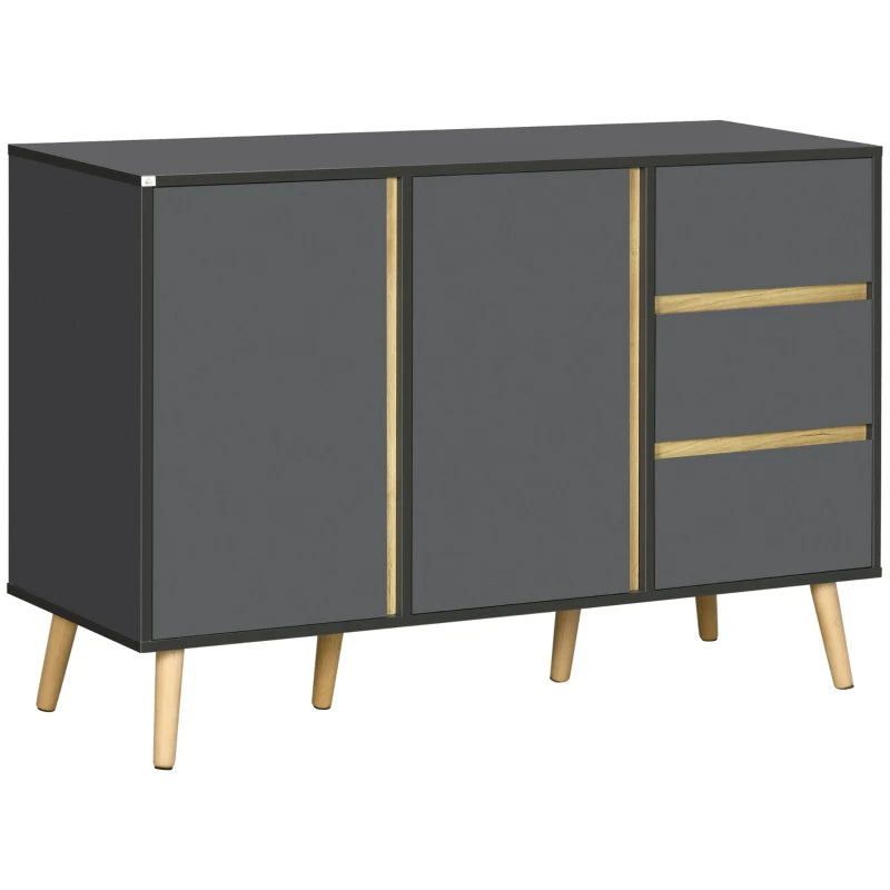Modern Dark Grey Sideboard - Kitchen Cupboard with Double Doors, 3 Drawers & Adjustable Shelves for Living Dining Room