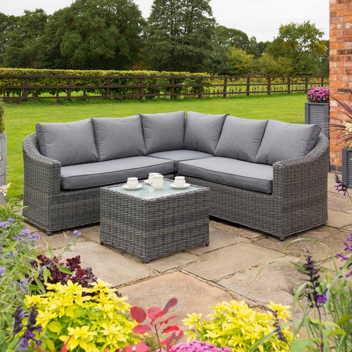 Grey Weave Rattan Curved Corner Sofa Set