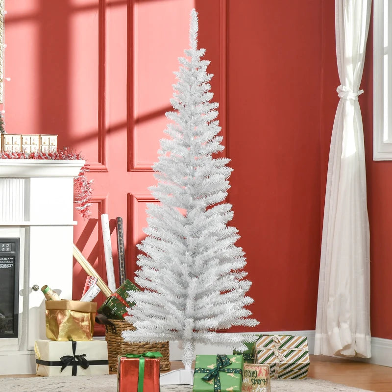 5ft Unlit Pencil Slim Artificial Christmas Tree - Realistic White Branches & Sturdy Stand for Holiday Decor