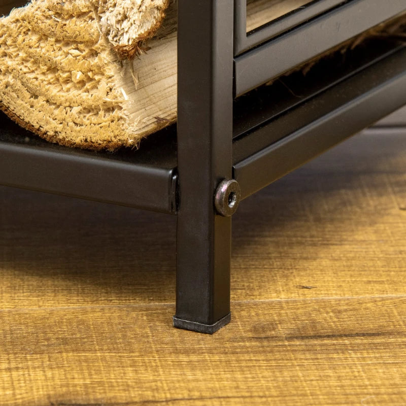 Steel Firewood Log Holder Rack with Tools - Indoor Outdoor Fireplace Wood Storage, Rust-Resistant, Tree Pattern, 46W x 30D x 70H cm