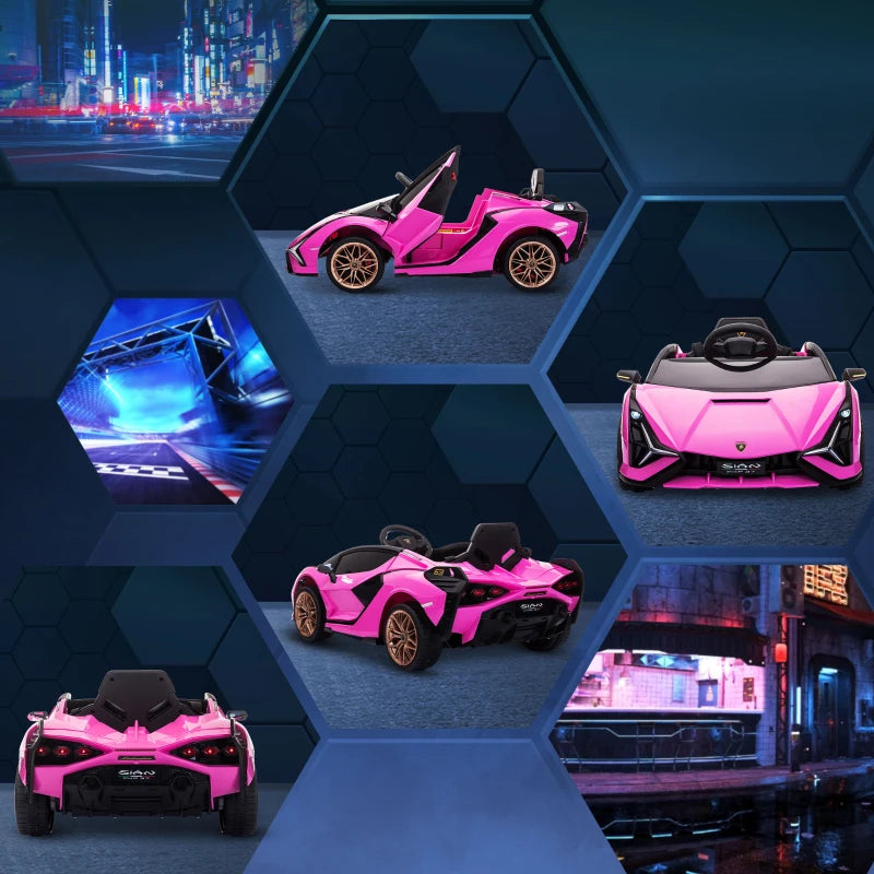 Lamborghini Sian 12V Electric Car for Kids - Licensed Toy with Remote Control, Music, Lights & MP3 - Pink, Ages 3-5