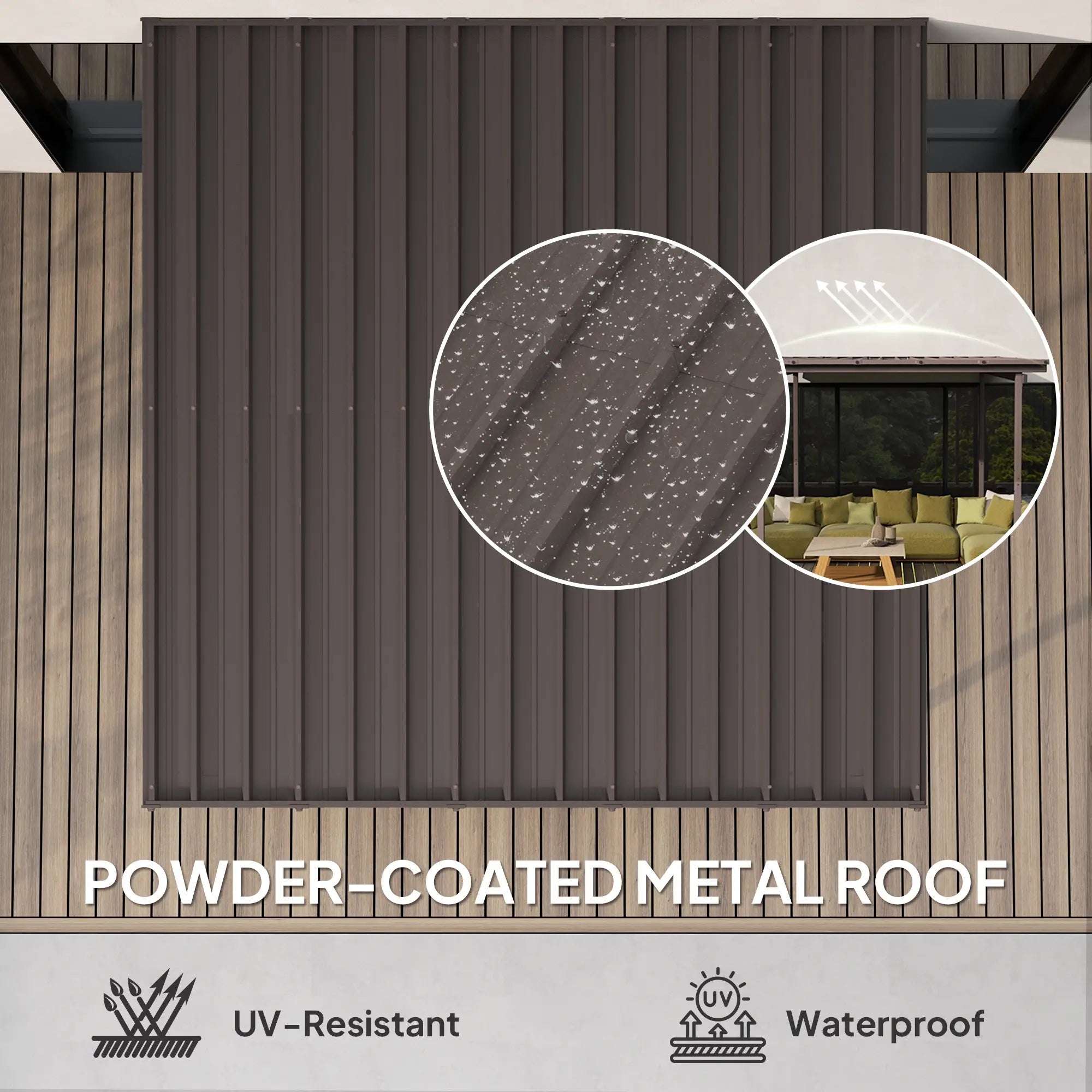 3m x 3m Brown Metal Lean-To Pergola