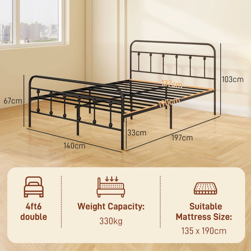 Double Minimalistic Black Metal Bed Frame - Stylish, Durable, Modern Design for Bedroom - Easy Assembly, Space-Saving Solution