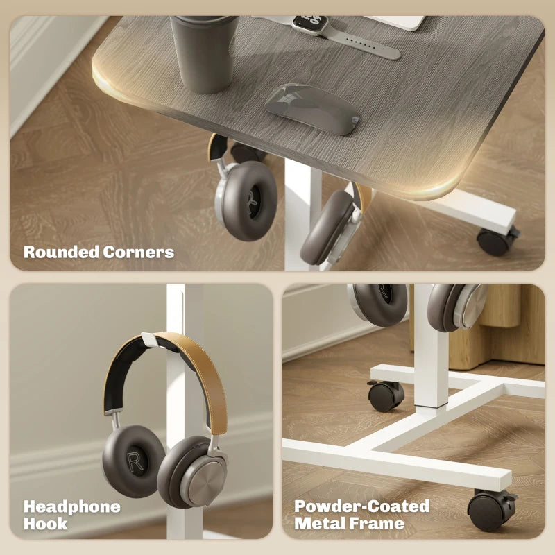 Adjustable Sit-To-Stand Desk 75-115cm - Manual Height Control, Modern White/Grey Finish for Home Office Ergonomics