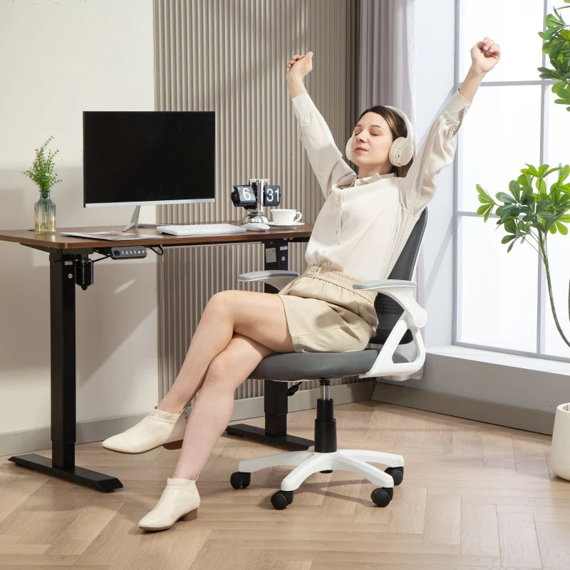 Ergonomic Grey Mesh Office Chair with Lumbar Support, Swivel Design & Flip-Up Armrests for Home/Office Comfort