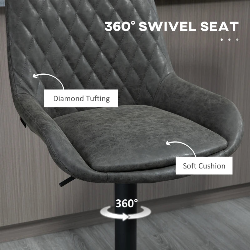 Retro Adjustable Bar Stools Set of 2 Upholstered Kitchen Chairs with Back Swivel Seat Dark Grey