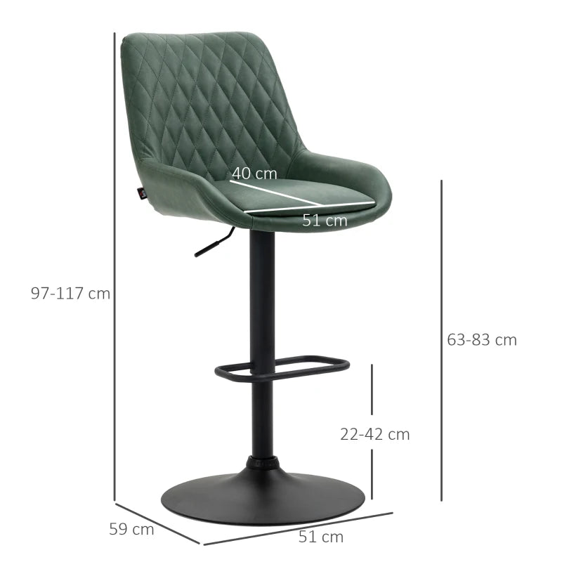 Adjustable Green Swivel Bar Chairs – Set of 2 with Back & Footrest for Counters & Breakfast Bars
