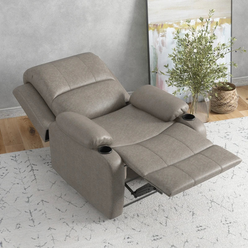 Microfibre Recliner Chair with Adjustable Leg Rest and Cup Holders for Living Room Comfort, Brown