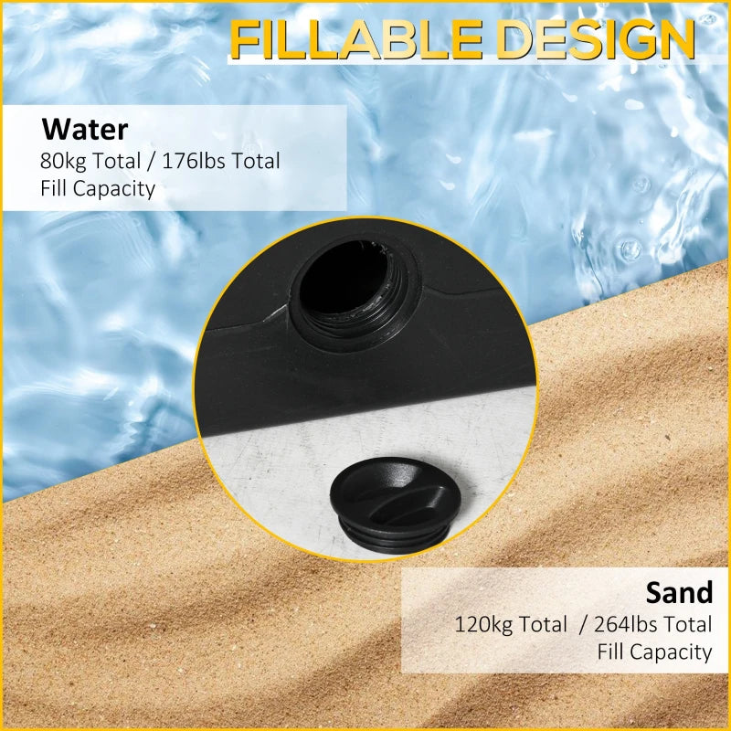 Black Cantilever Umbrella Base Set, 130kg Sand or 90kg Water Filled