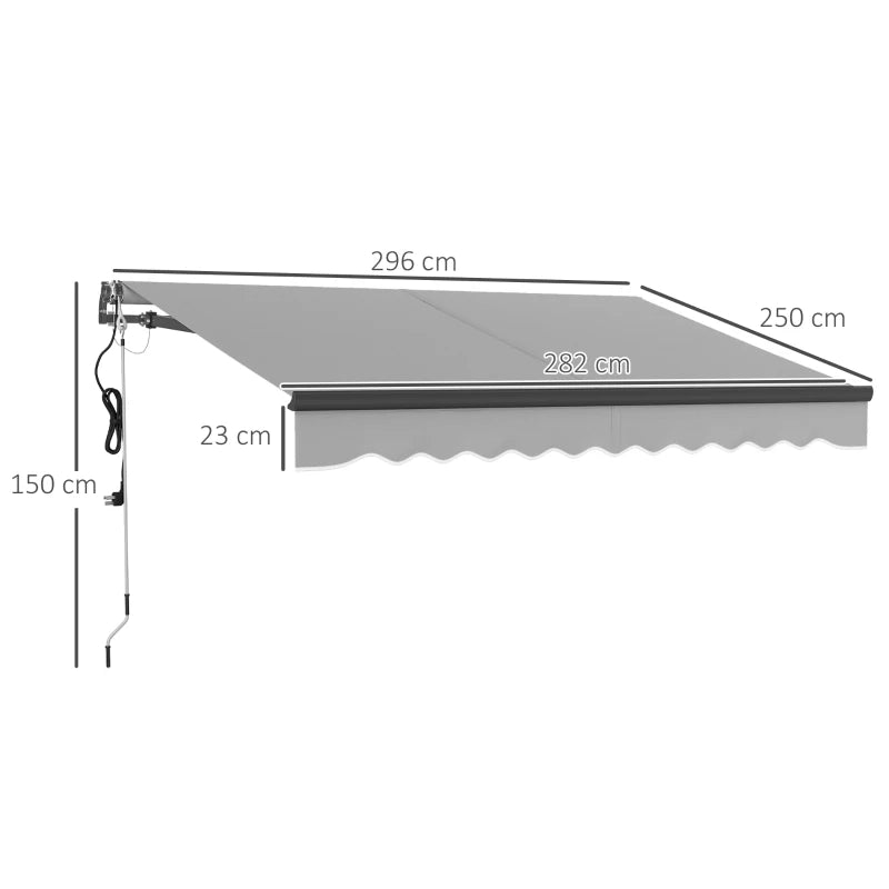3m x 2.5m Light Grey Electric Retractable Awning with Remote Control & Aluminium Frame – UV30+ Sun Shade Canopy for Patio, Garden, Deck, Door or Window