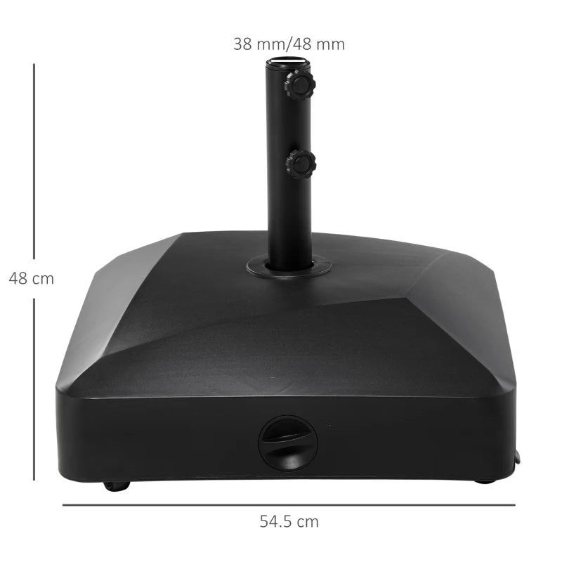 Black Garden Parasol Base Holder, 43kg Water or 60kg Sand Filled, Umbrella Stand with Wheels and Brakes