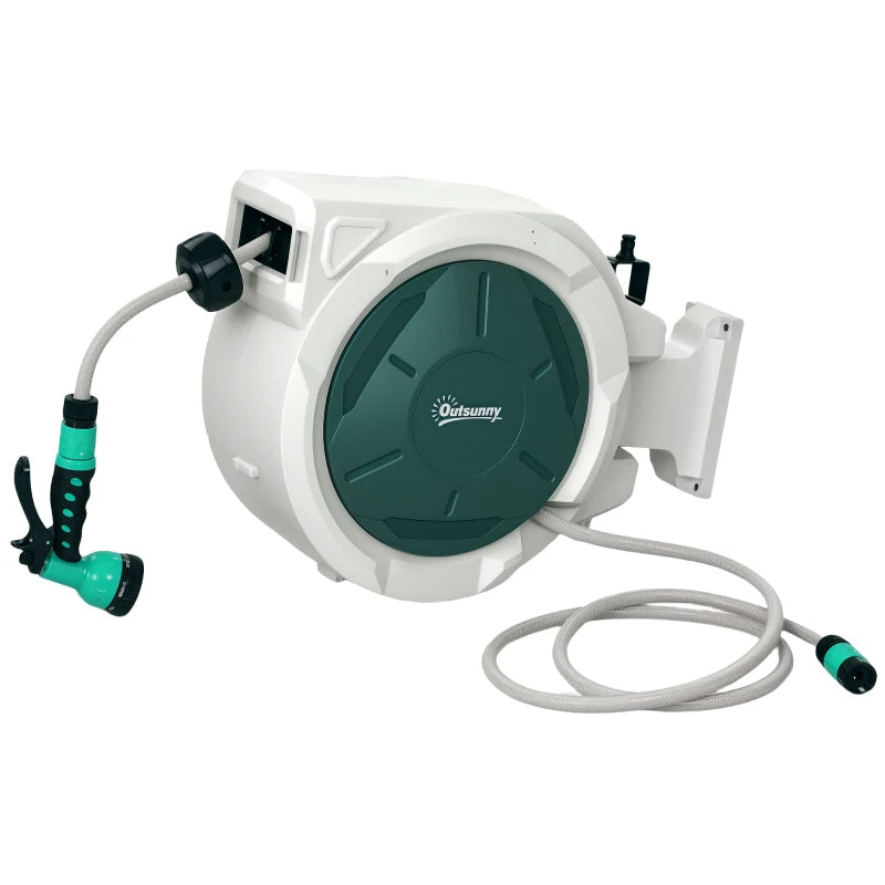 Retractable Wall-Mounted Hose Reel with Spray Nozzle