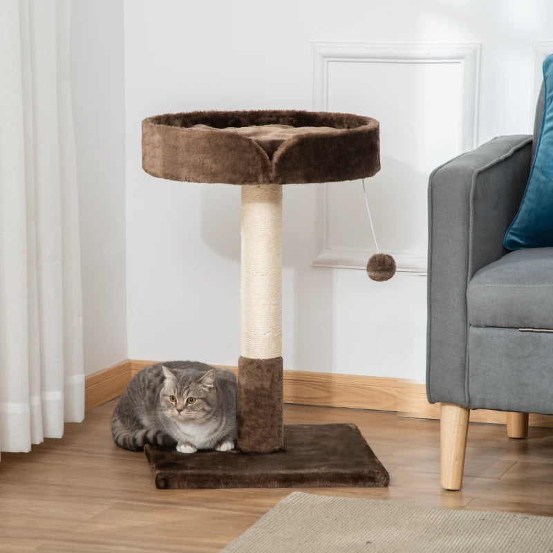 Small Cat Tree for Indoor Cats - Sisal Scratching Post, Kitten Bed, Ball Toy - Brown, 45x45x70 cm