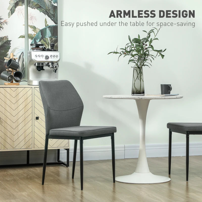 Modern Velvet Dining Chairs Set of 2 - Armless Upholstered Kitchen Chairs with Metal Legs, Curved Back, Padded Seat - Grey