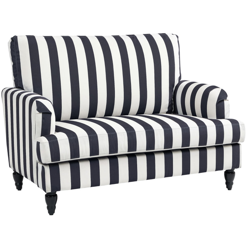 Stylish Velvet Cuddle Chair with Striped Design, Turned Legs and Spacious Seat for Living Room or Bedroom