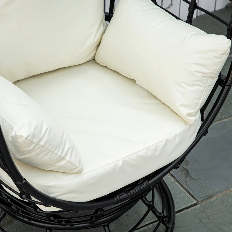 Black Swivel Egg Chair with Cushion for Outdoor Patio