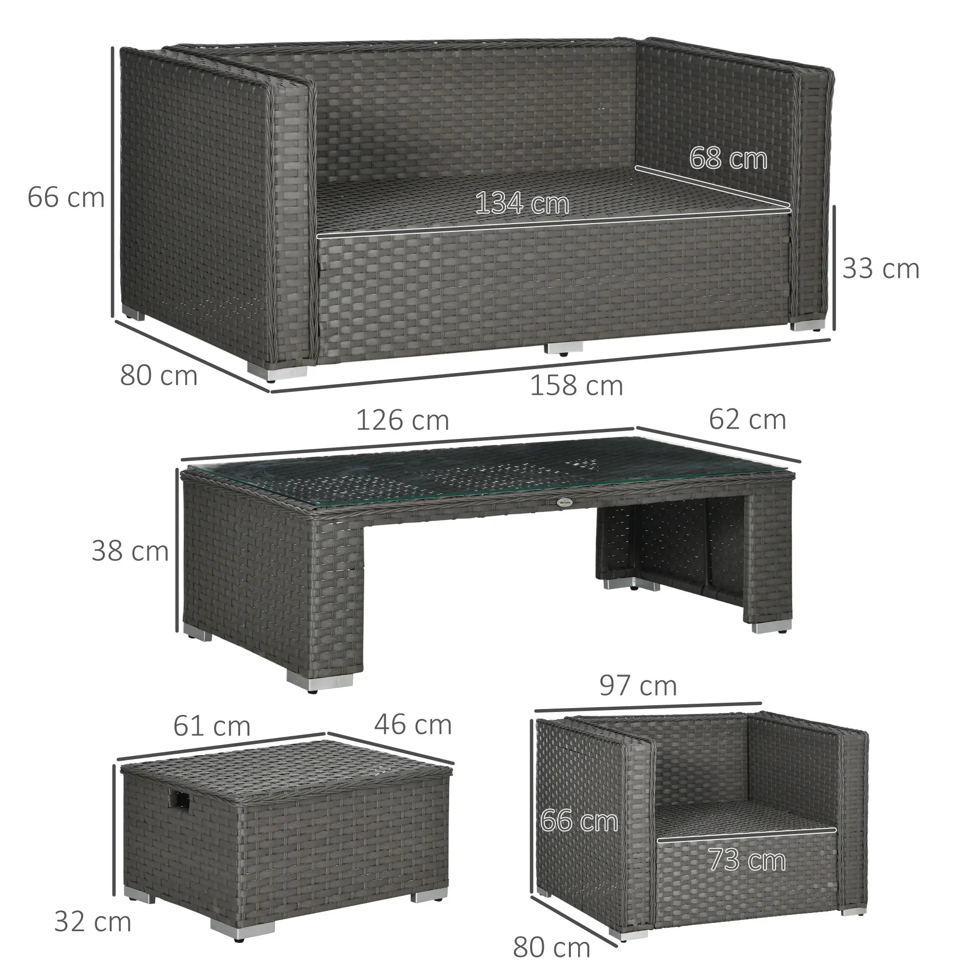 Grey 6 Piece Rattan Sofa Set With Loveseat Stool